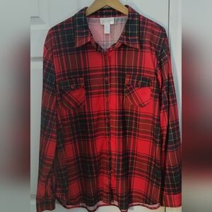 Plus Size Women's Lightweight Red Plaid  Button Down Shirt
